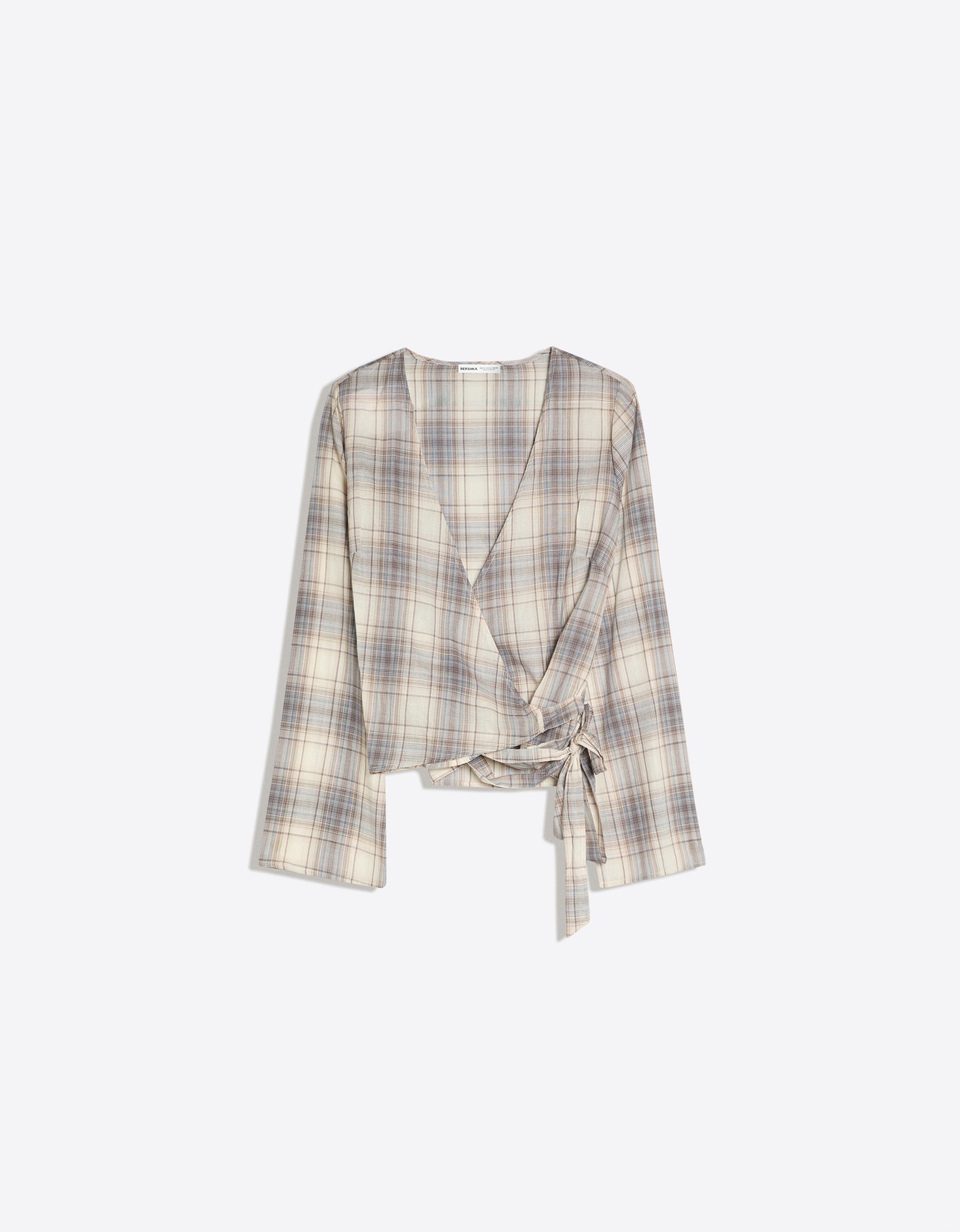 Bershka Wickelbluse Mit Print Damen M Sandfarbe