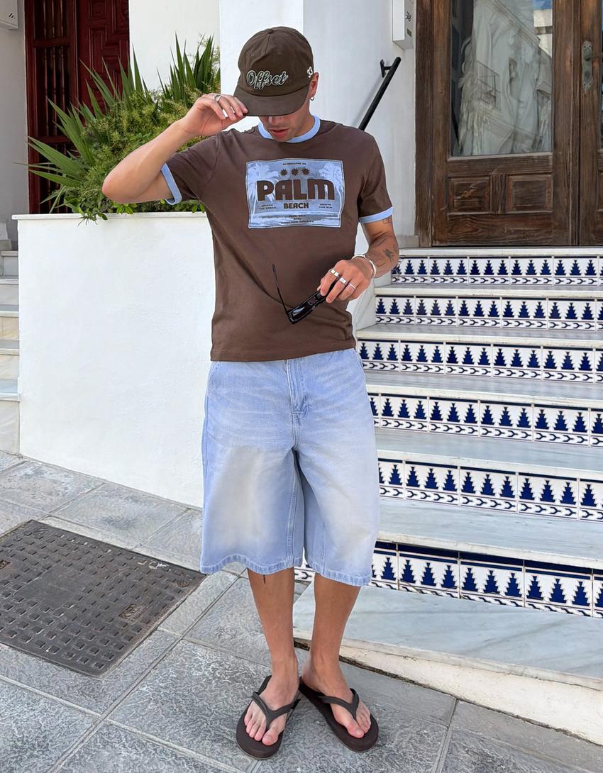 Skater denim bermuda-Açık mavi