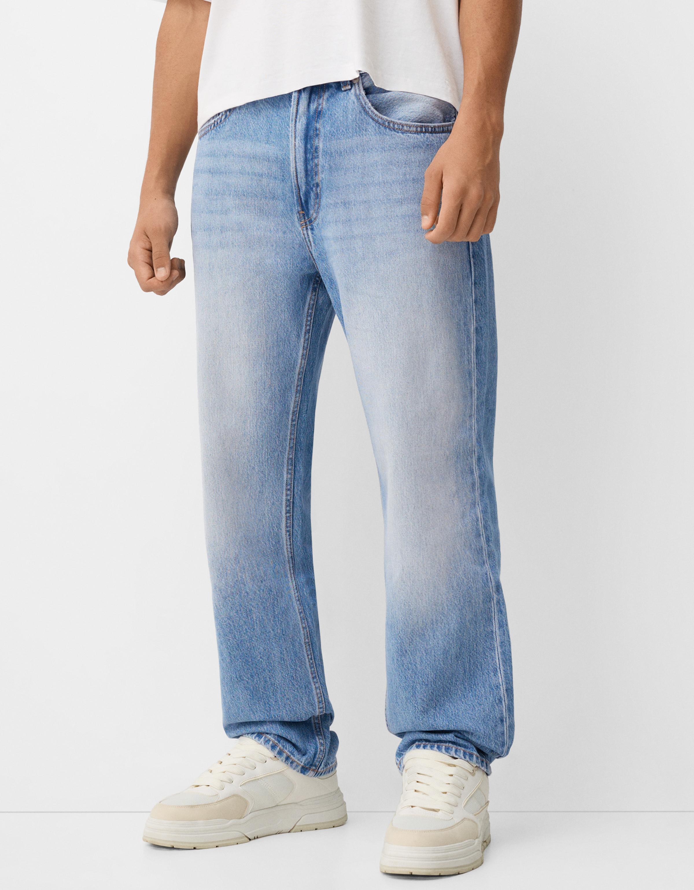 Bershka 90'S Jeans Im Straight-Fit Herren 46 Ausgewaschenes Blau