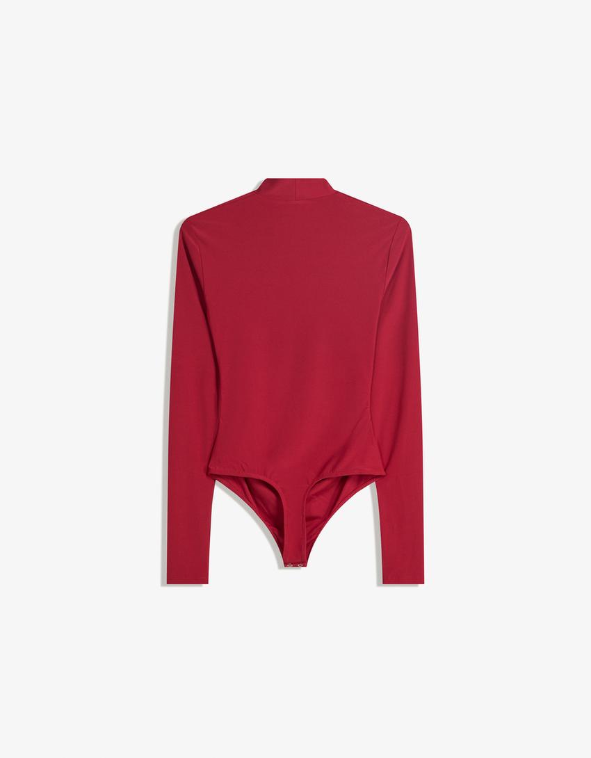 Long sleeve mock neck bodysuit-Red