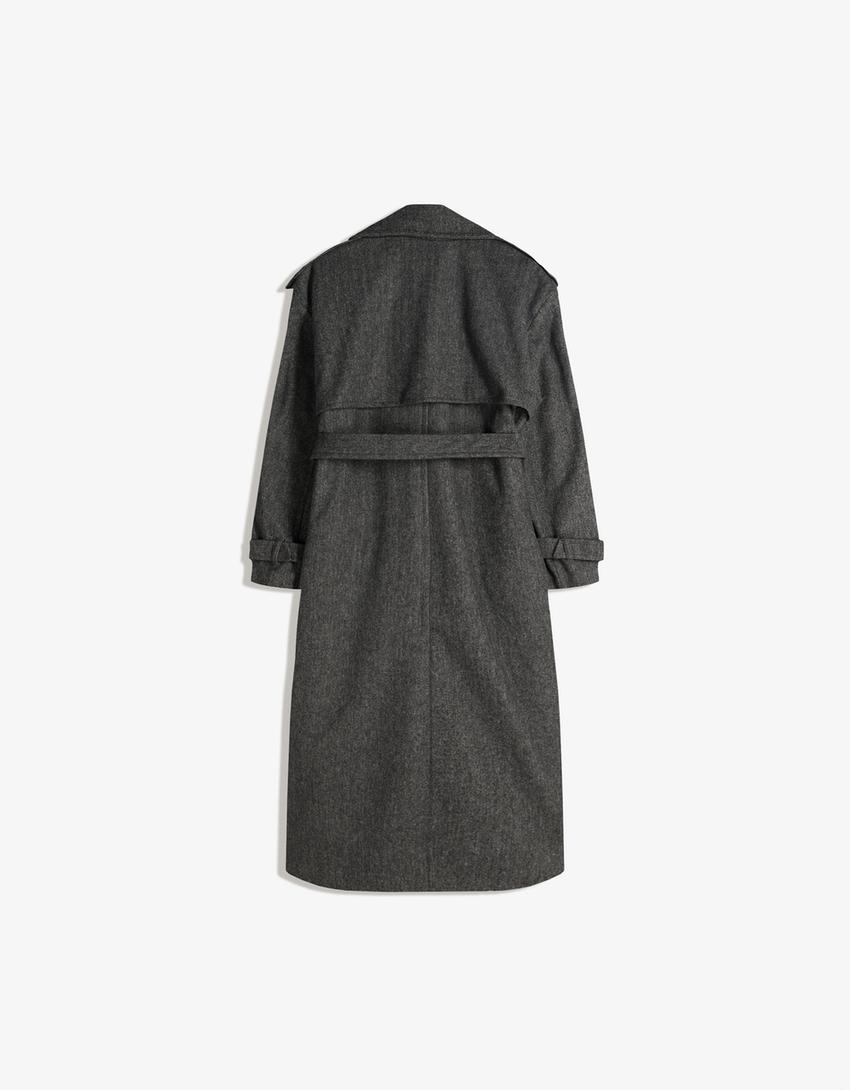 ‘Oversize’ stila filca tekstūras trencis-Pelēks