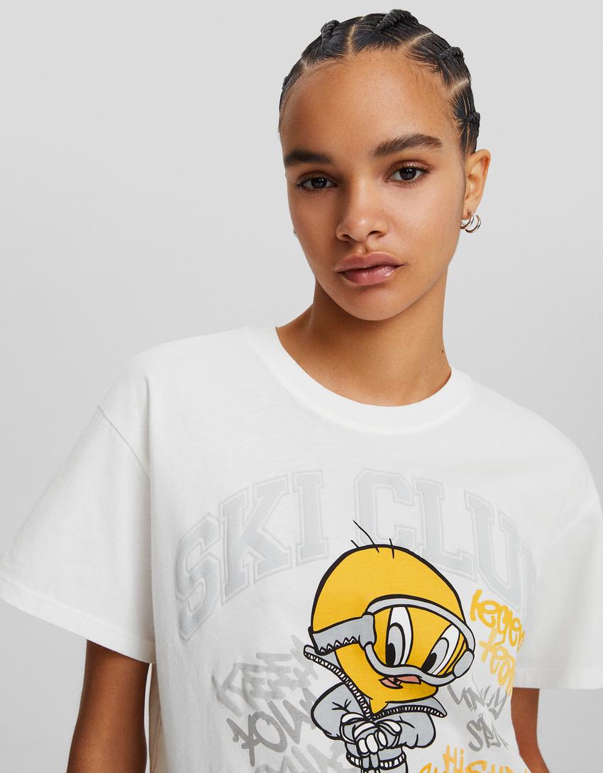 Tweety short sleeve print T-shirt-White-2