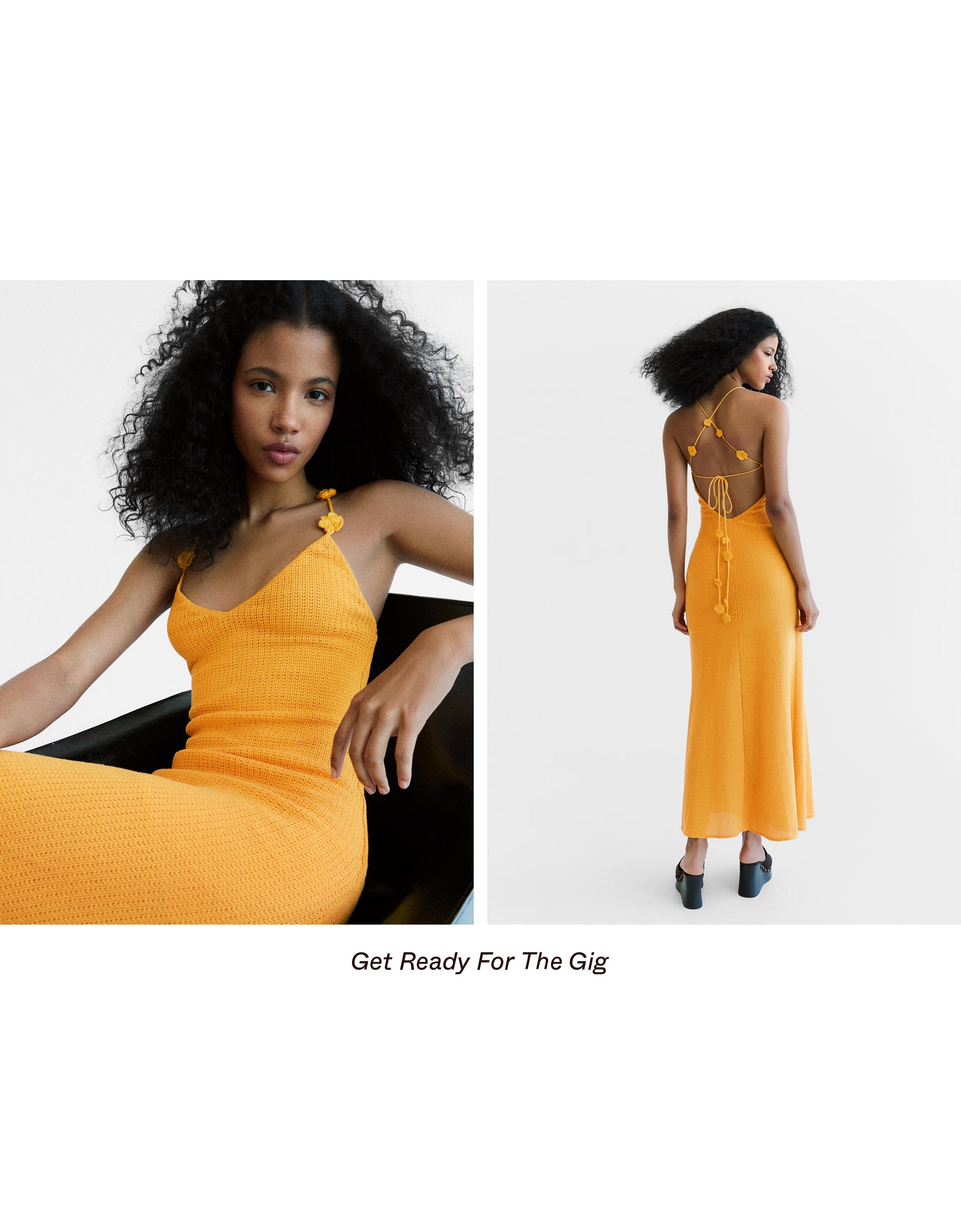 Rustic crochet midi dress — Yellow