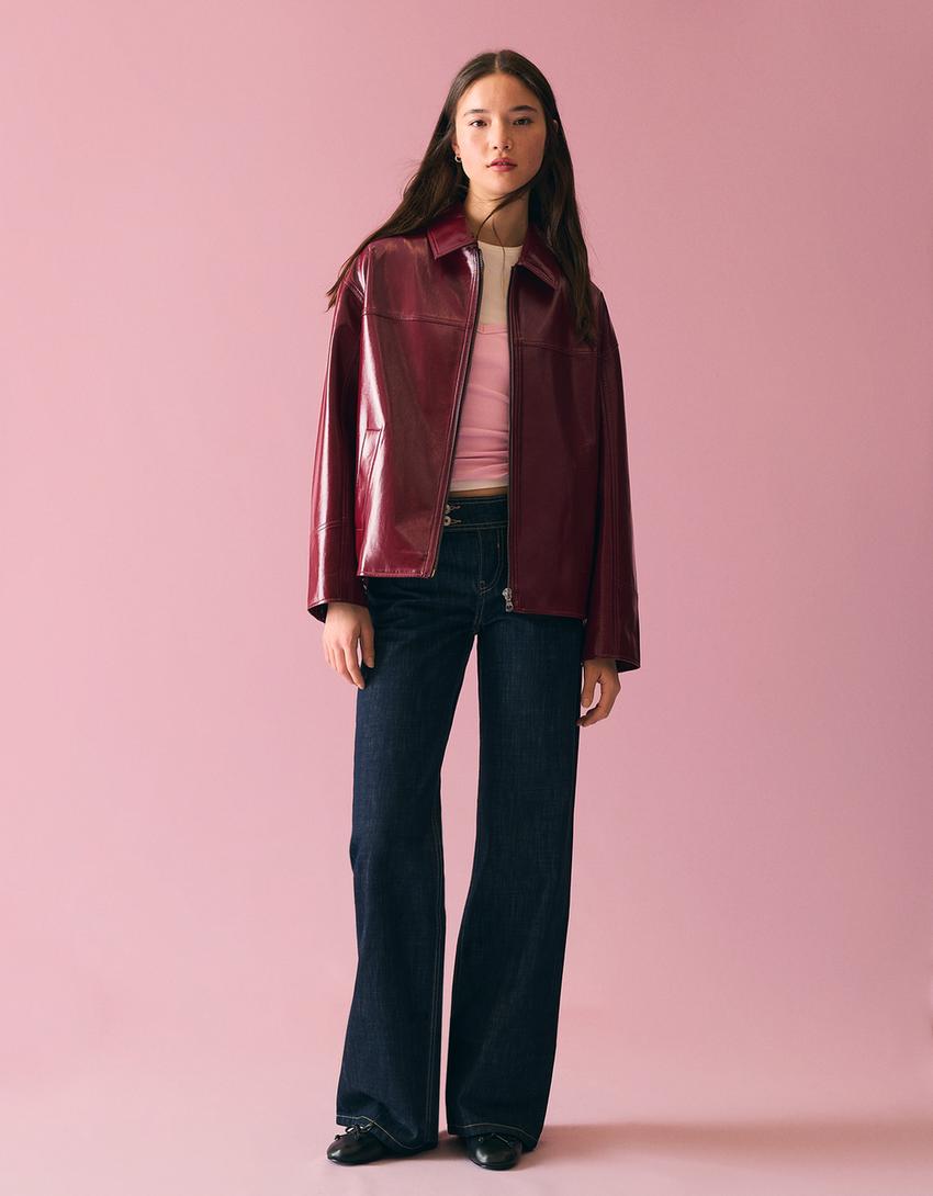 Giacca stile camionista finta pelle-Rosso