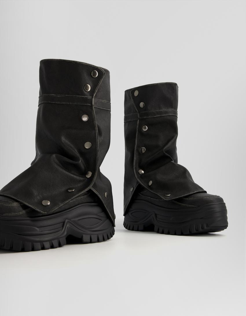 Sneakers volume et guêtres amovibles-Noir-5