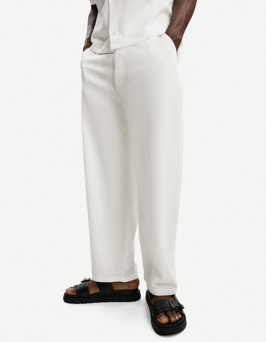 Pleated baggy jogger trousers-Off white-2