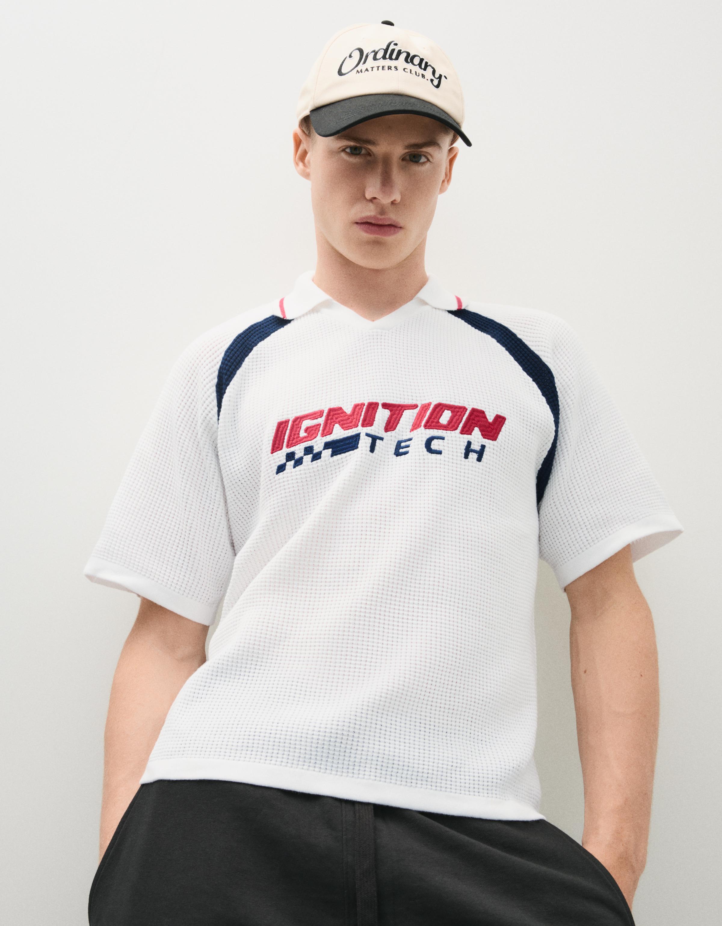 Bershka Polo Retrosport Print Hombre Blanco