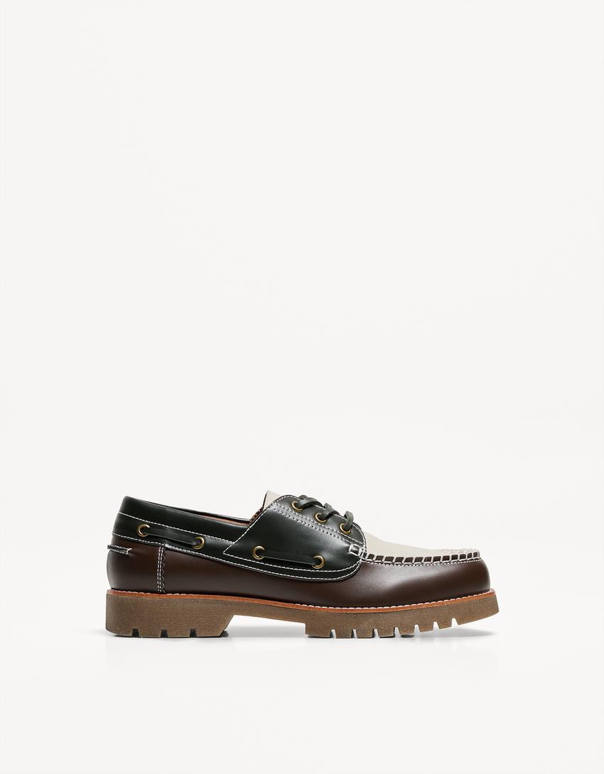 Three-tone moc toe deck shoes-OTHER