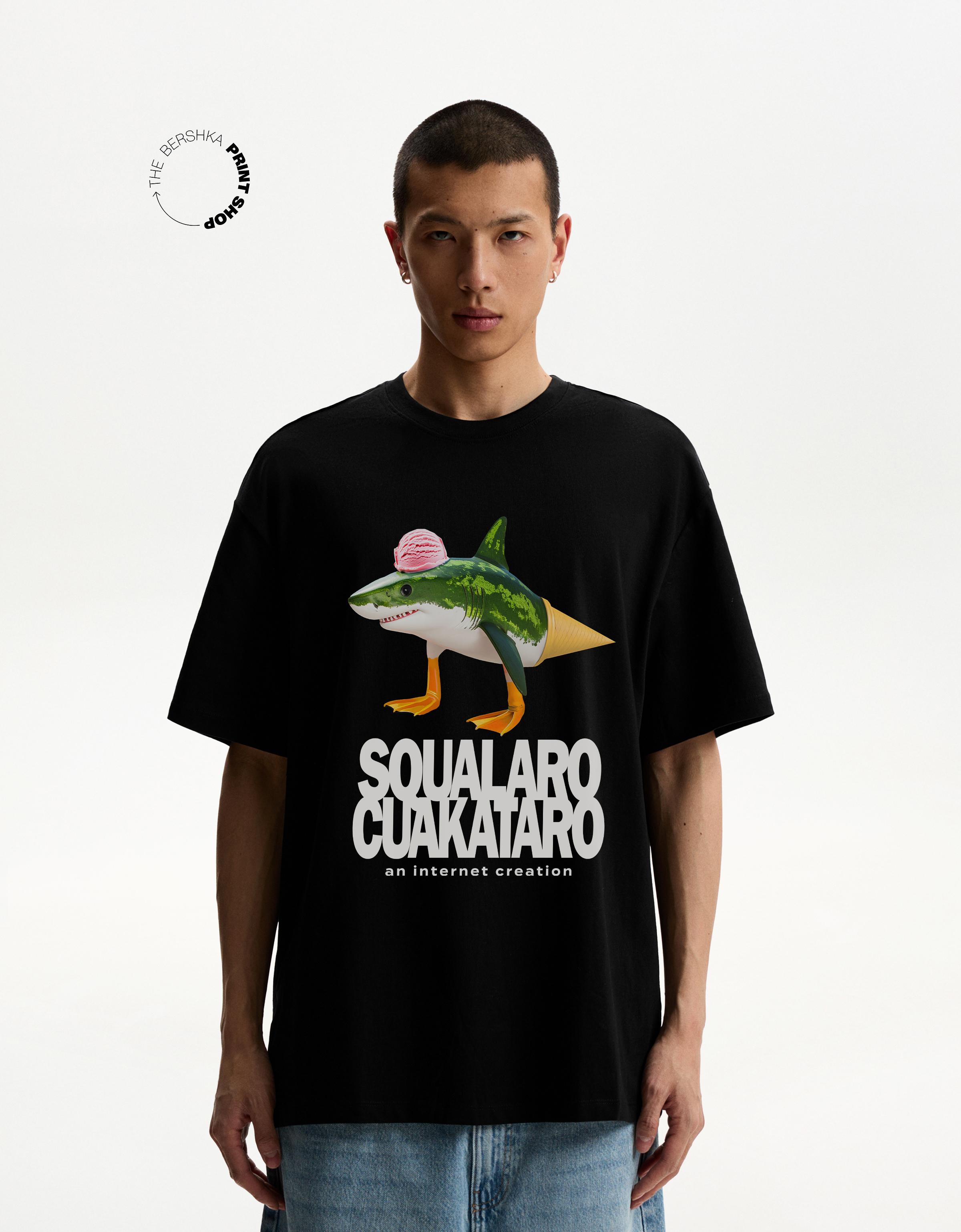 Bershka T-Shirt Mit Print Und Kurzen Ärmeln Herren Xxs Schwarz