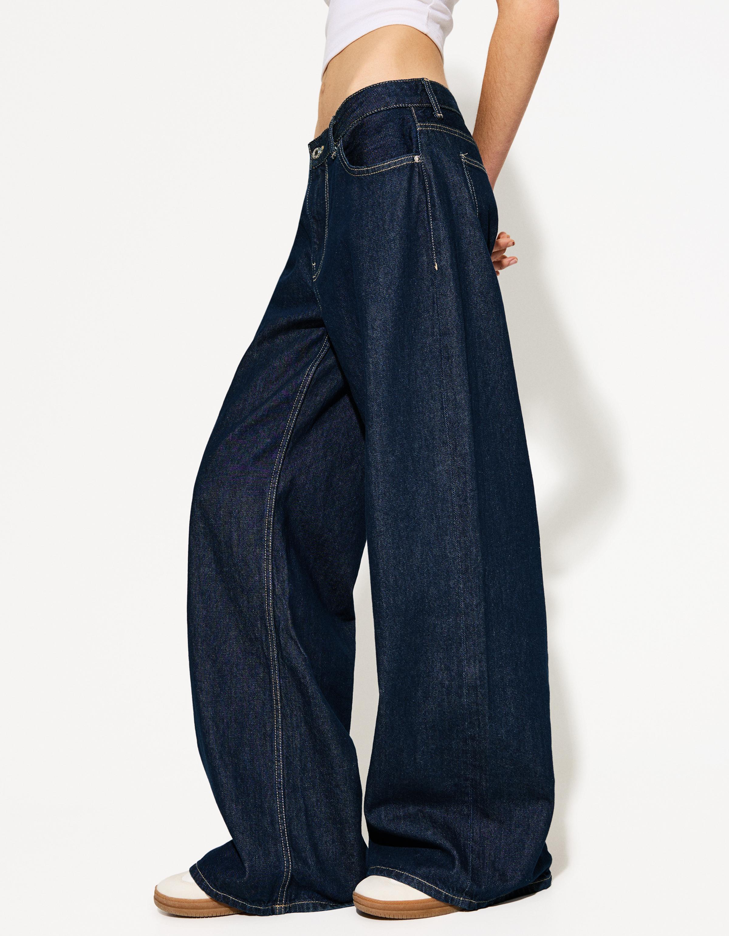 Bershka Wide-Leg-Jeans Damen 40 Marinenblau