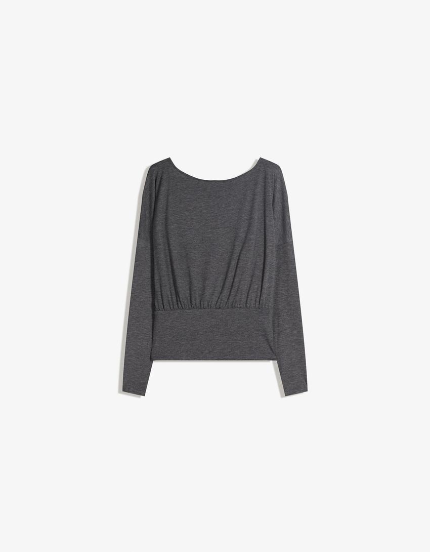 Striped long sleeve T-shirt with sash-Grey
