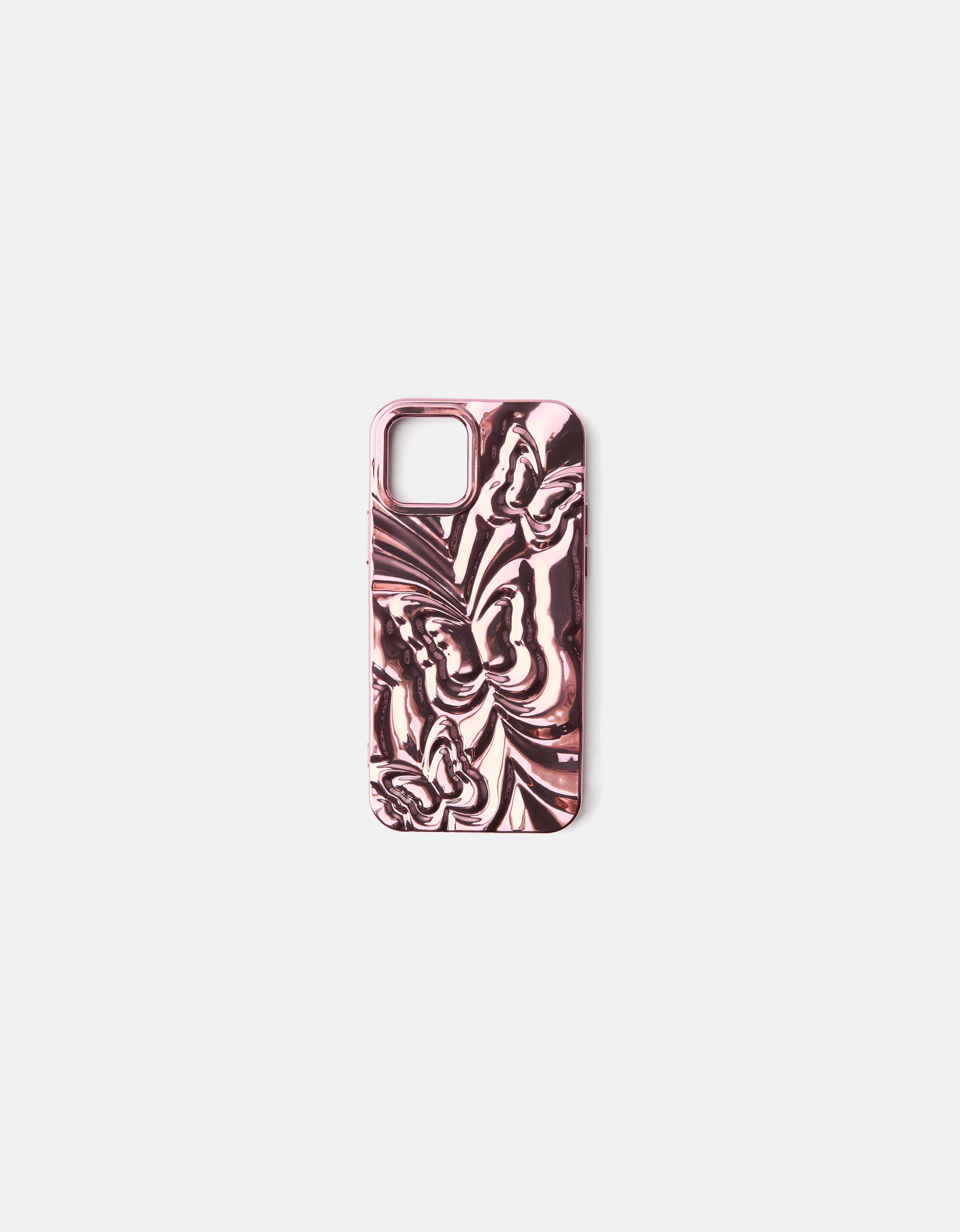 Bershka Metallic-Handyhülle Mit Schmetterlingen Damen Iphone 13 Rosa