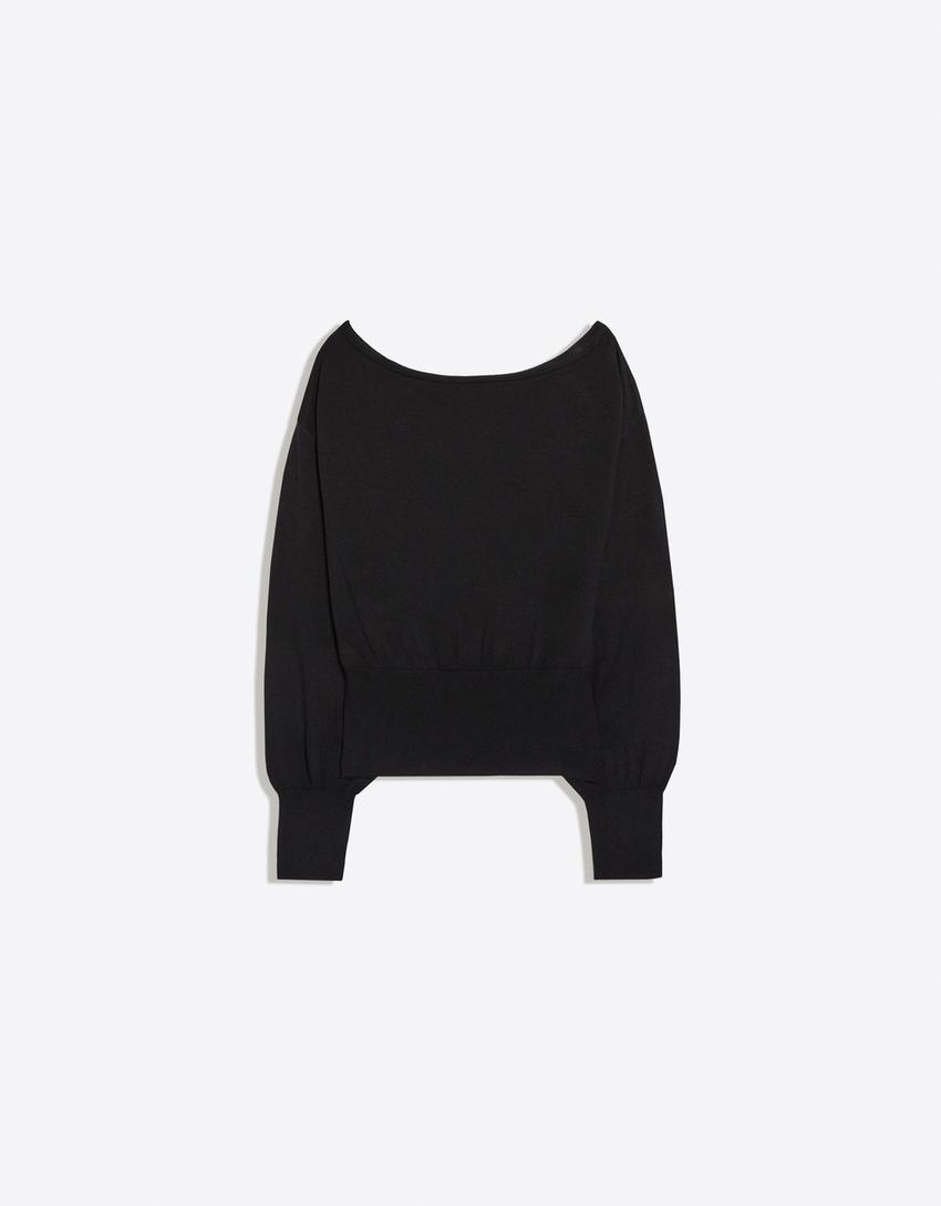 Pullover mit asymmetrischem Ausschnitt-Schwarz