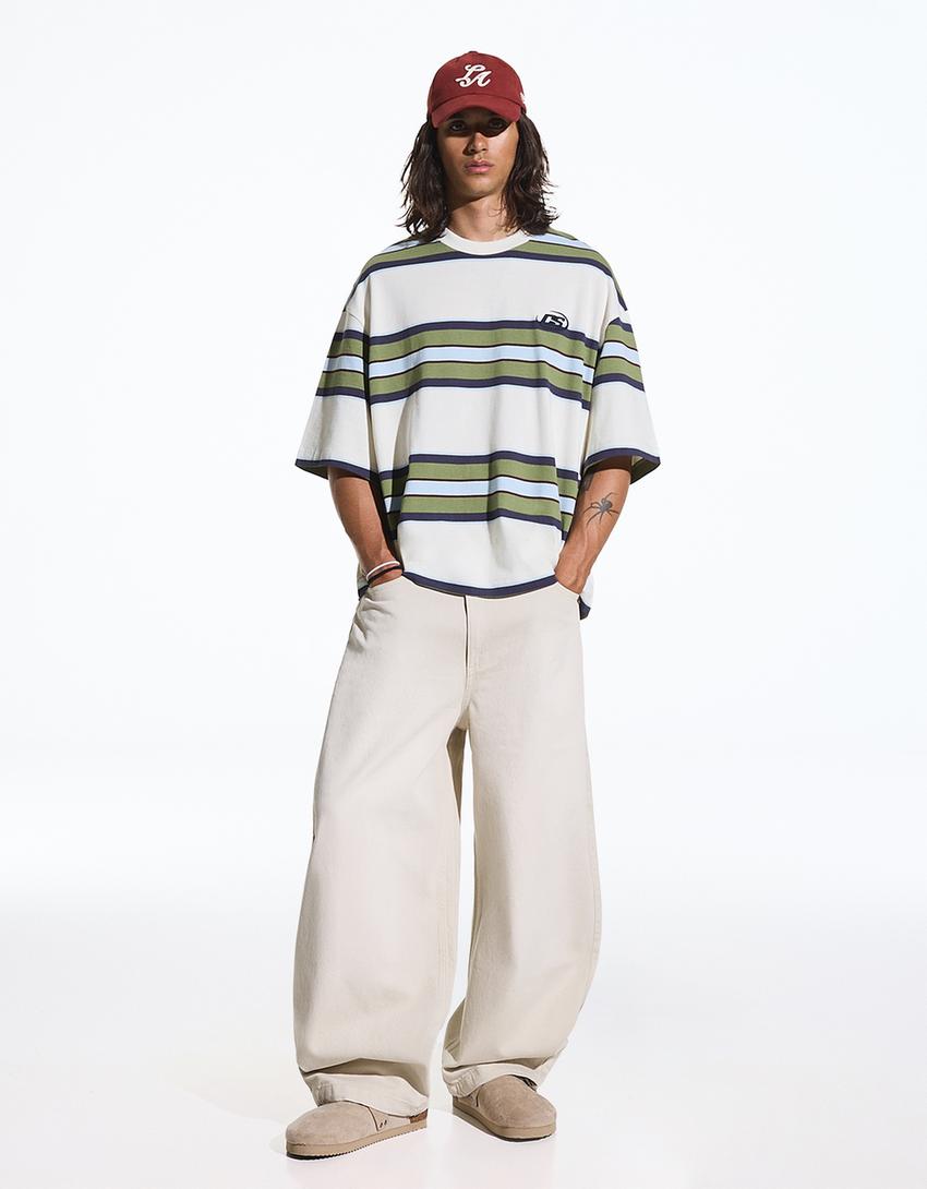 T-shirt Boxy fit riscas-Gelo