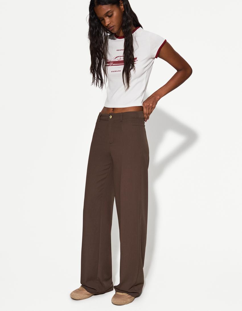 Wide-leg pants-Brown