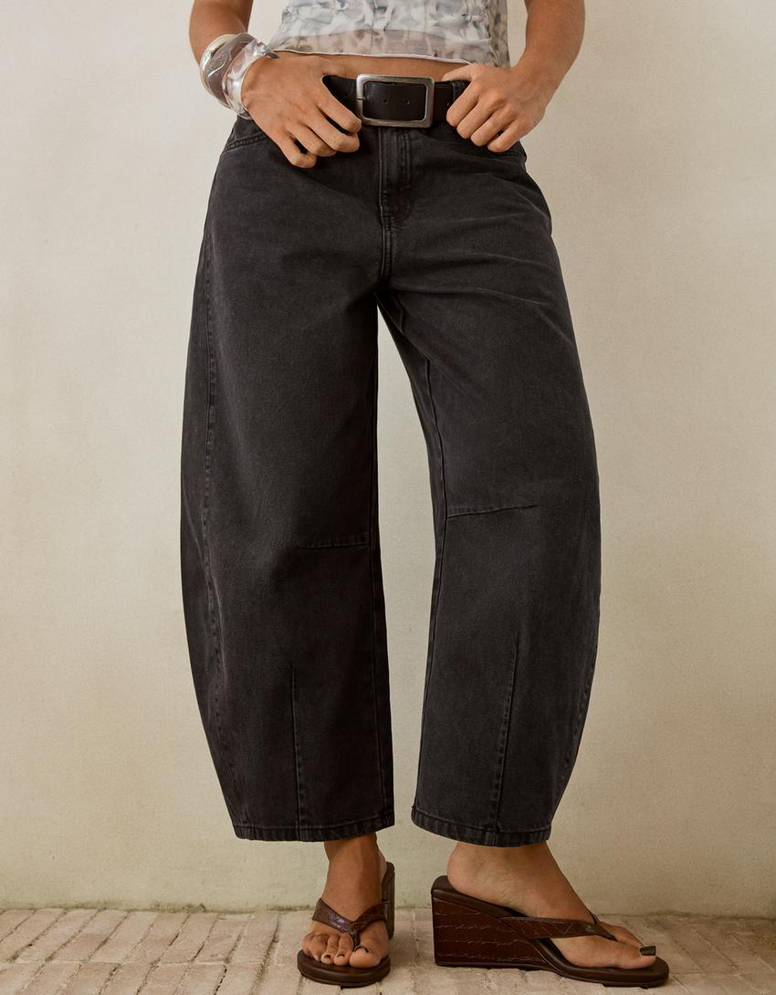 Pantalon barrel fit cropped-Gris-2