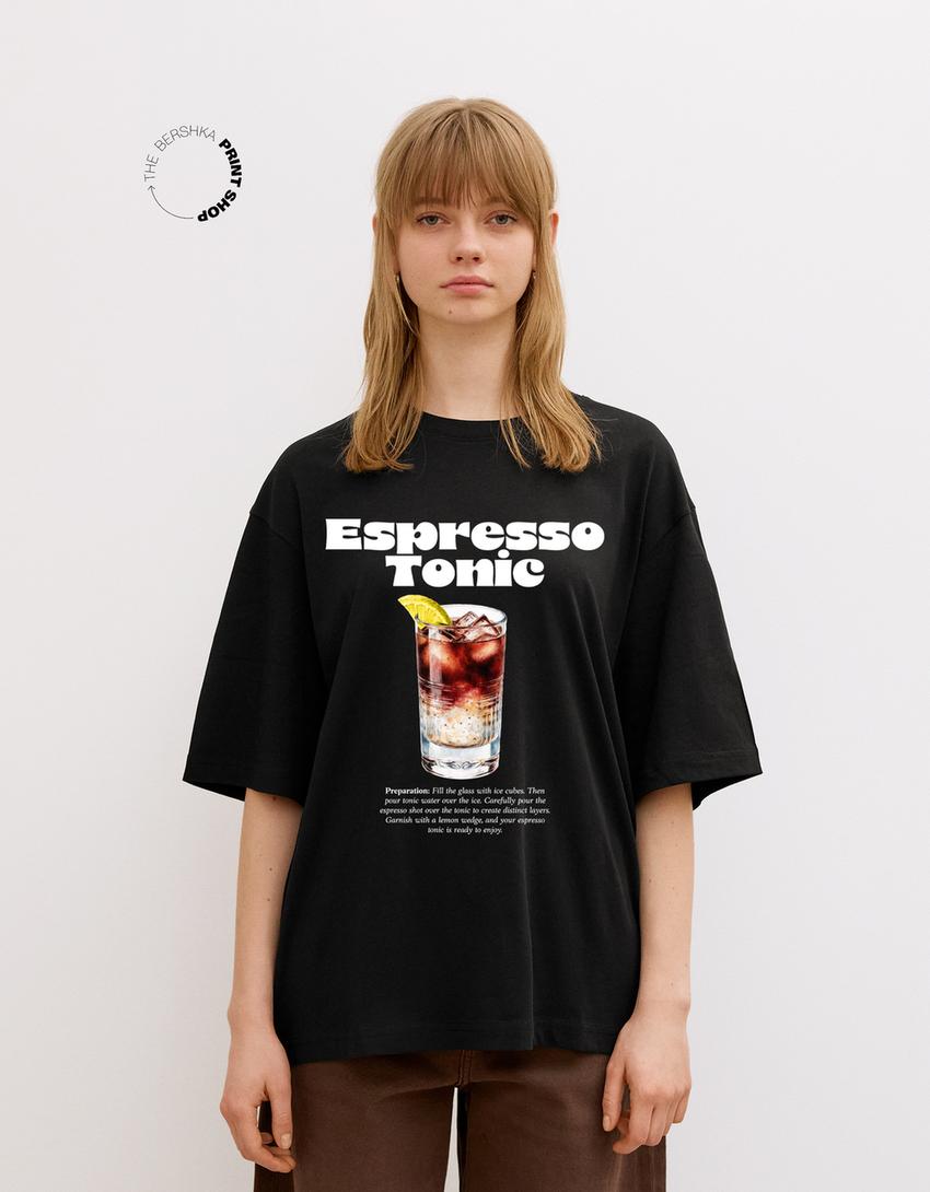 T-shirt manches courtes imprimé-Noir