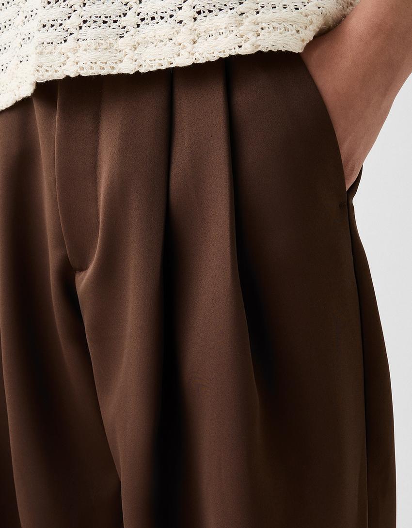 Pantalon tailoring satiné pinces-Marron-6