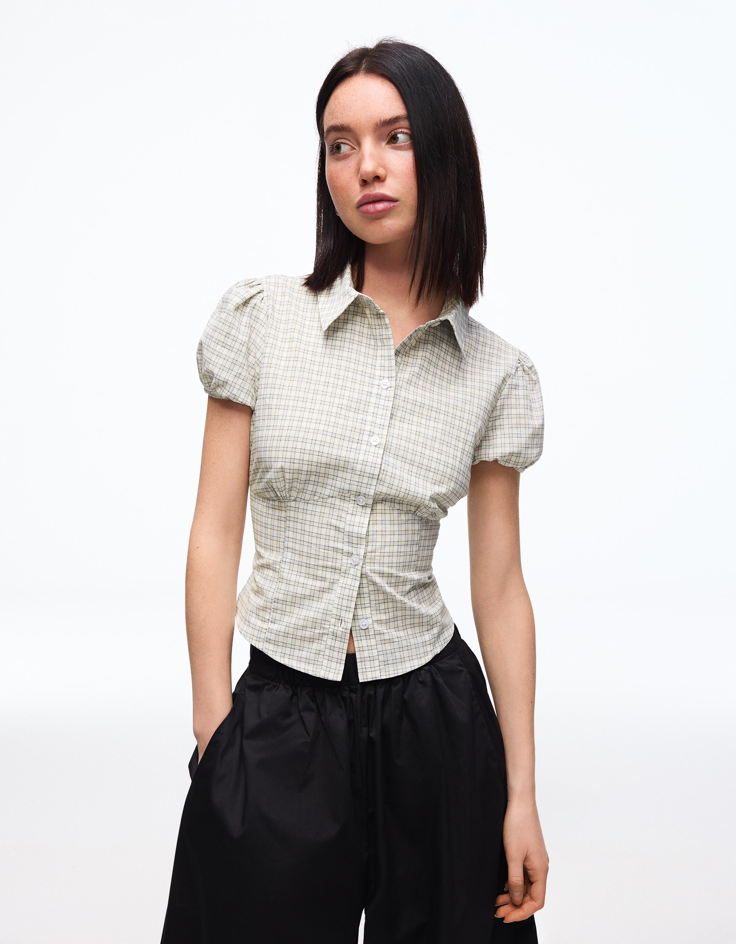 Bershka Kurzarmhemd Damen Xs Rohweiß