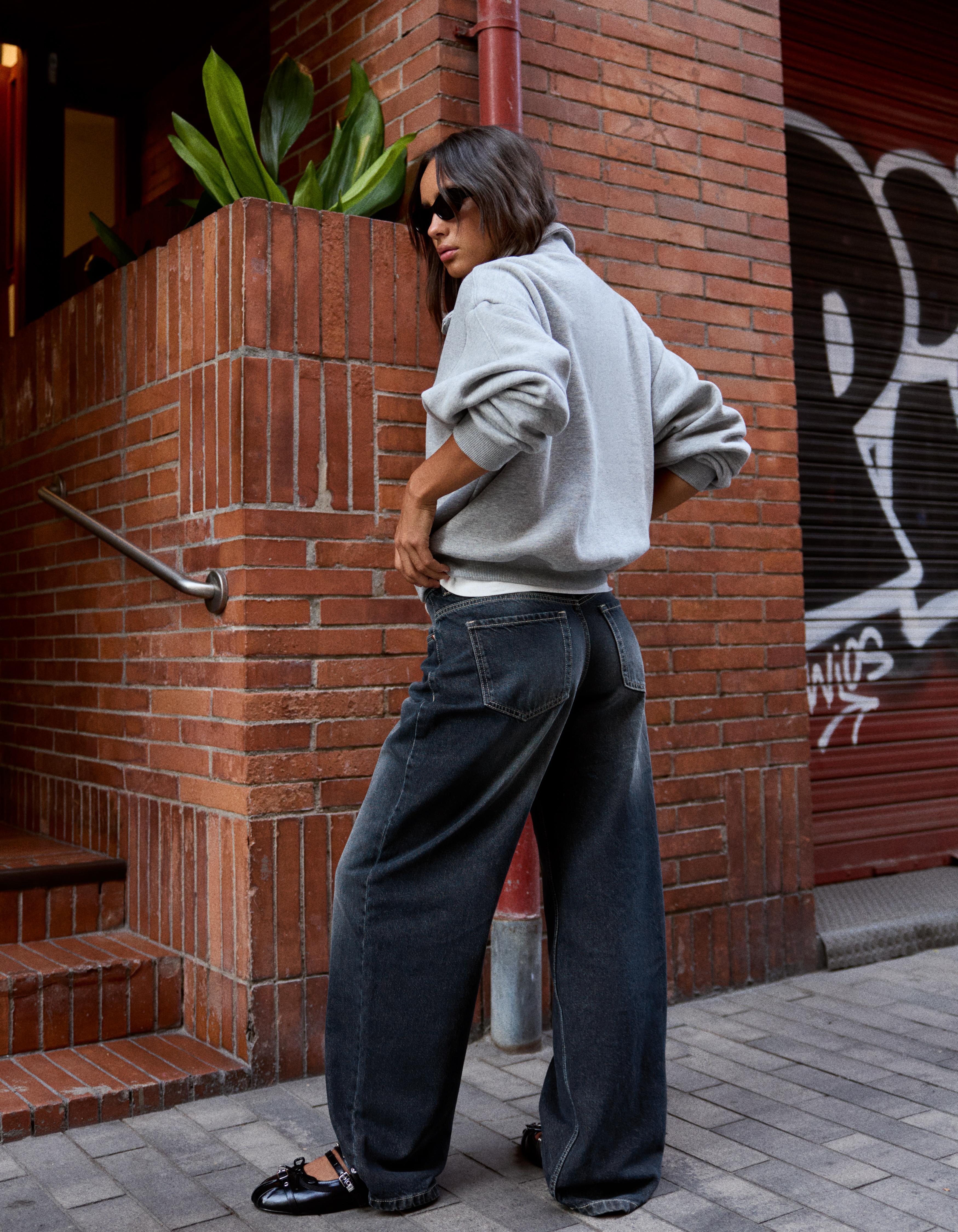 Low-rise baggy barrel jeans — Dark blue