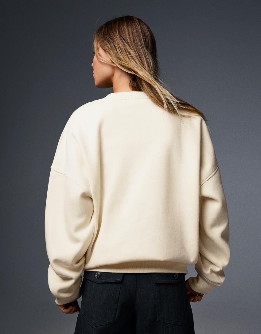 Bisiklet yaka sweatshirt-Kirli beyaz