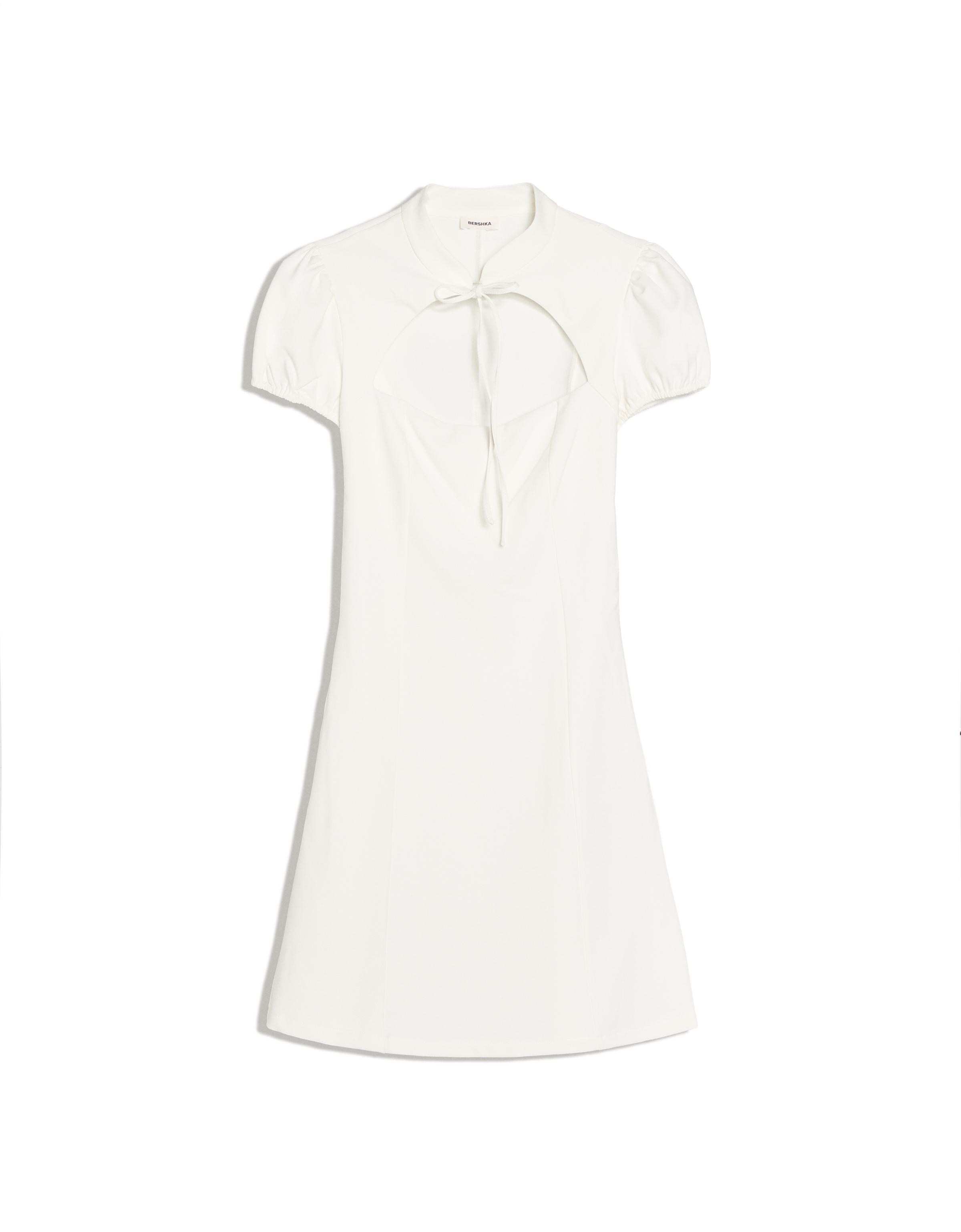 Mini dress with slit neckline — Off white