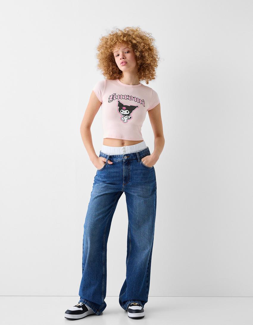 تيشرت بطبعة كورامي وأكمام قصيرة-زهري-3