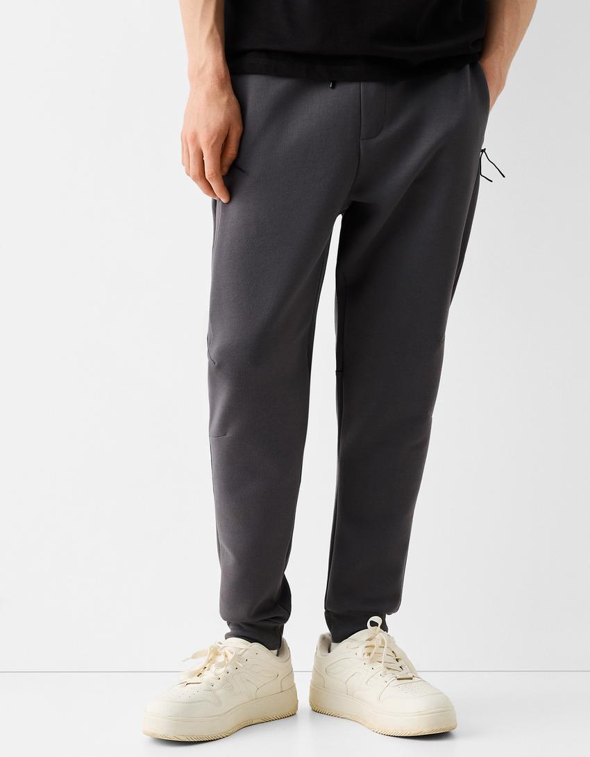 Calças jogger felpa cortes-Cinza-1