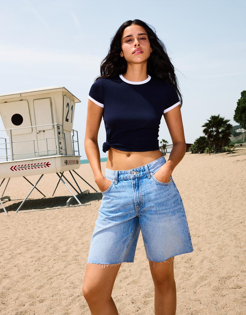 Denim Bermuda shorts-Light blue