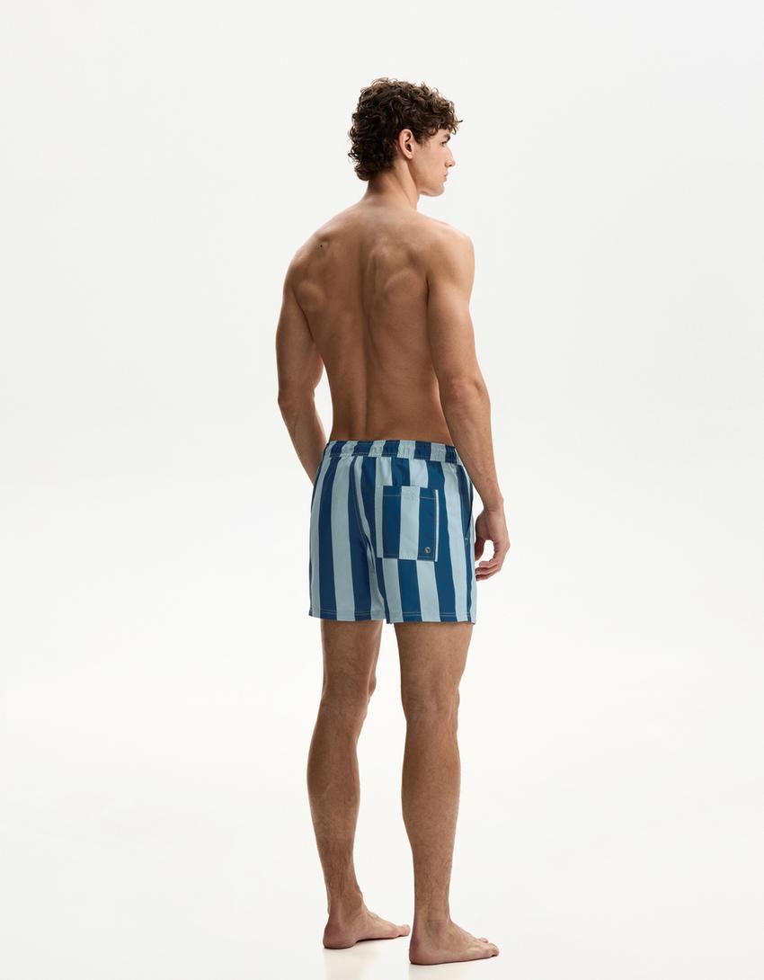 Striped print swimming trunks-Navy