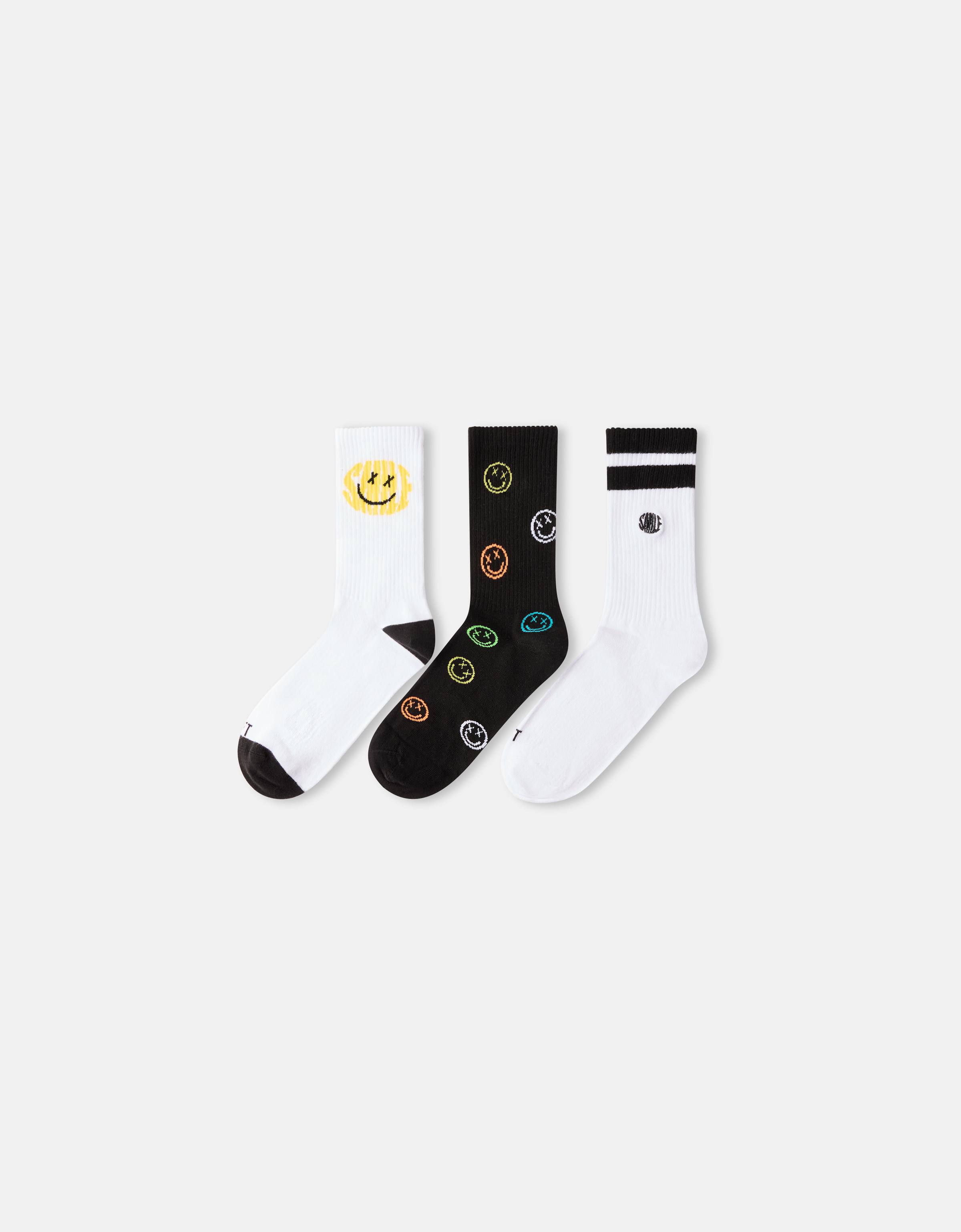 Bershka 3er-Pack Socken Mit Print Herren Weiss