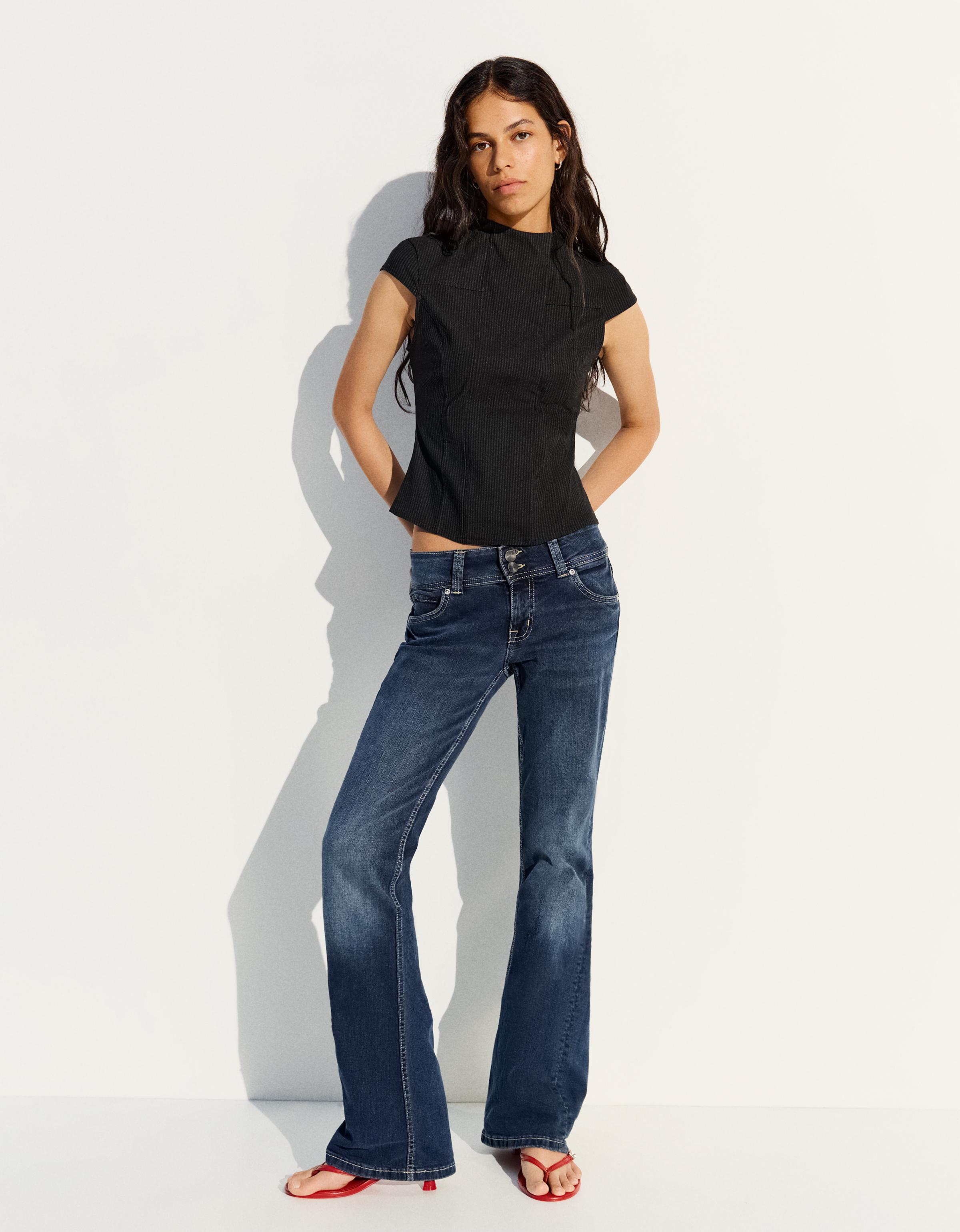 Bershka Jeans Bootcut Tiro Bajo Mujer 32 Marino