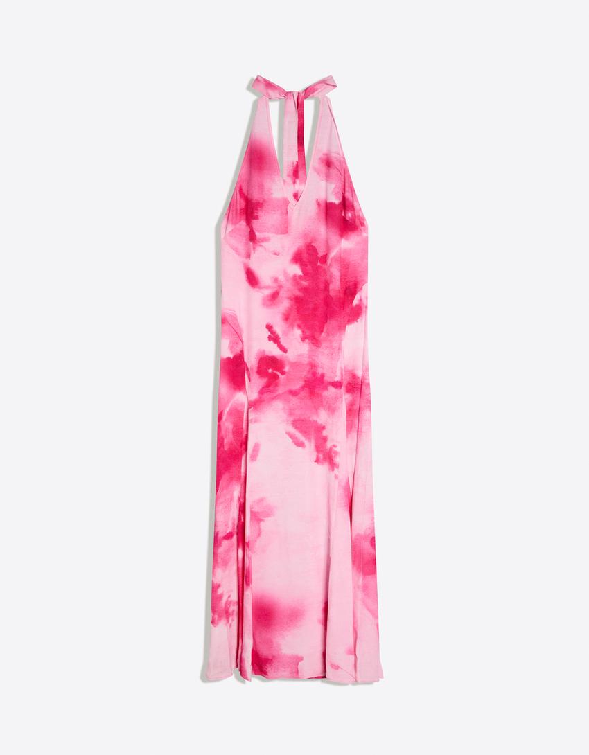 Vestido midi halter estampado-Fucsia