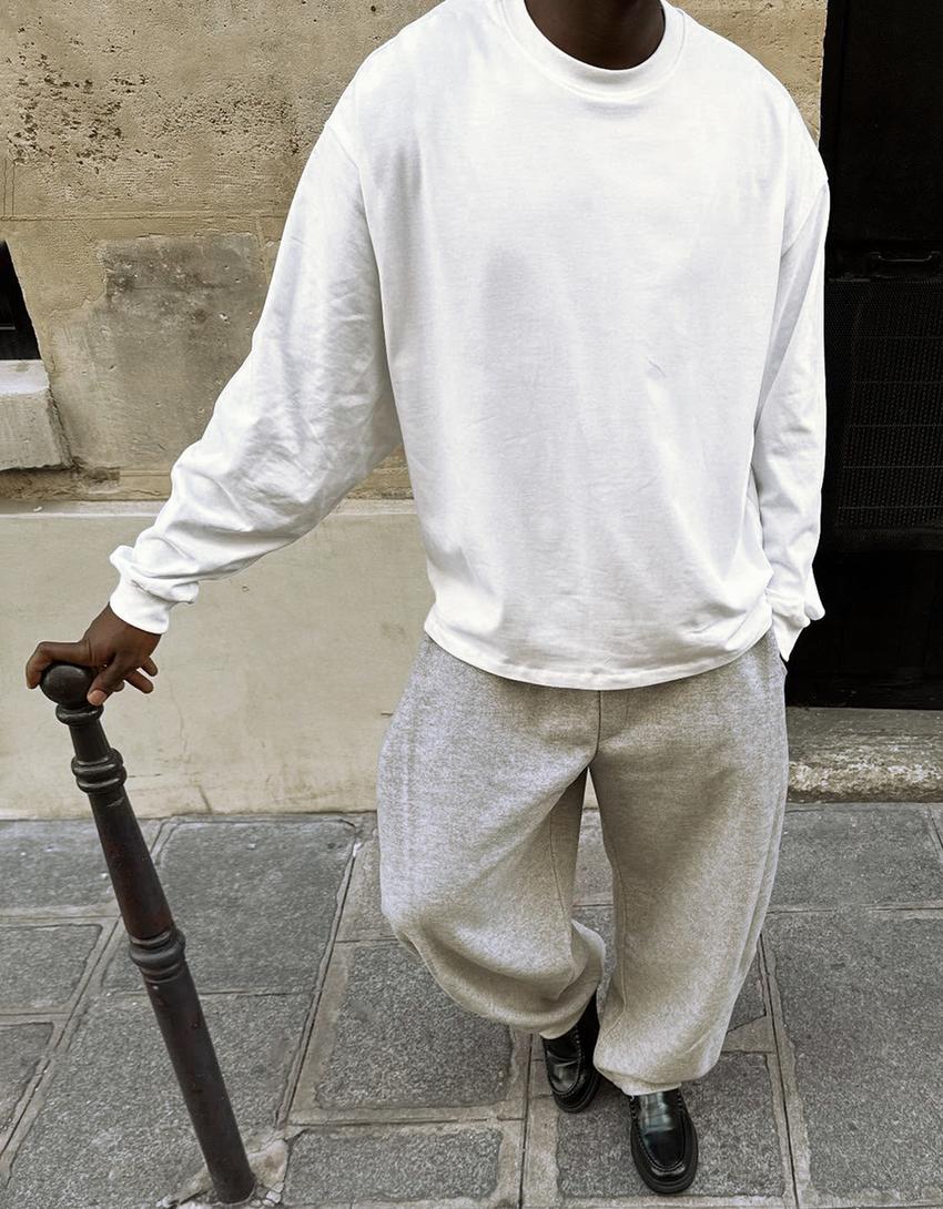 Camiseta manga larga boxy-Blanco roto