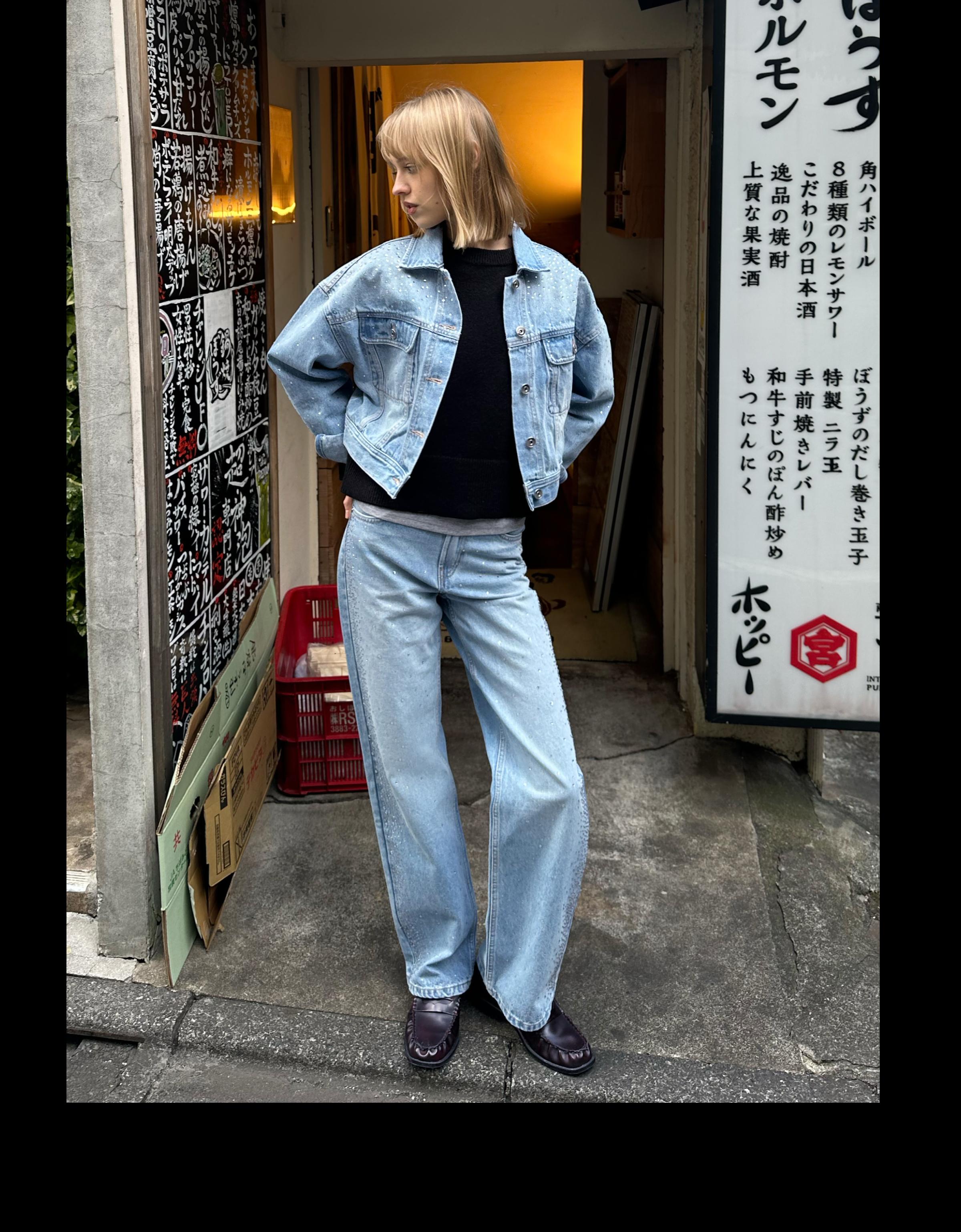 Yüksek bel straight fit geniş paça parlak jean - Görsel 27