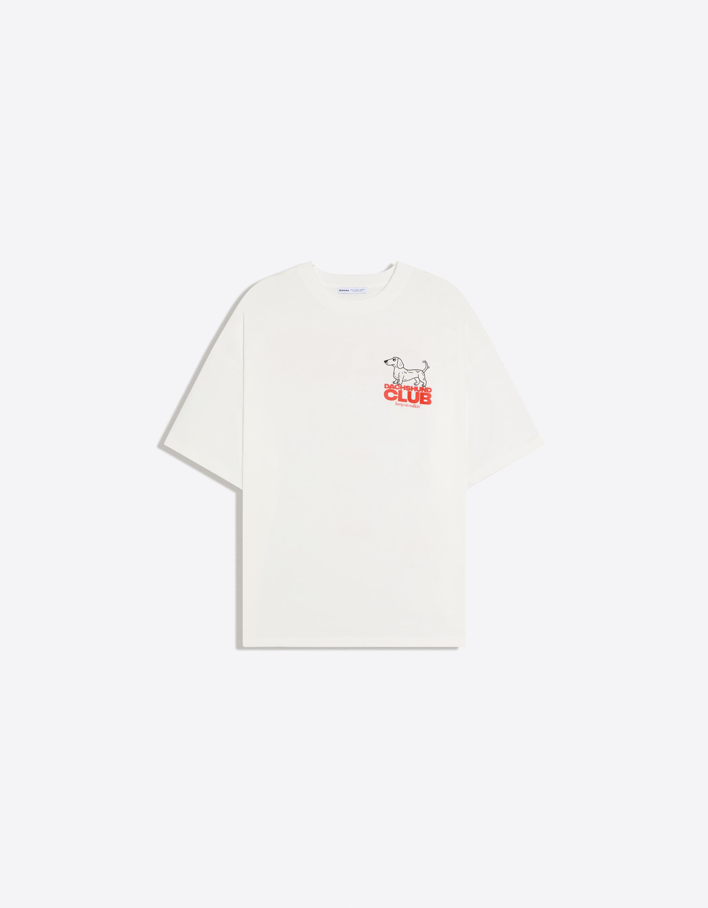 Bershka Camiseta Manga Corta Oversize Print Mujer L Blanco Roto