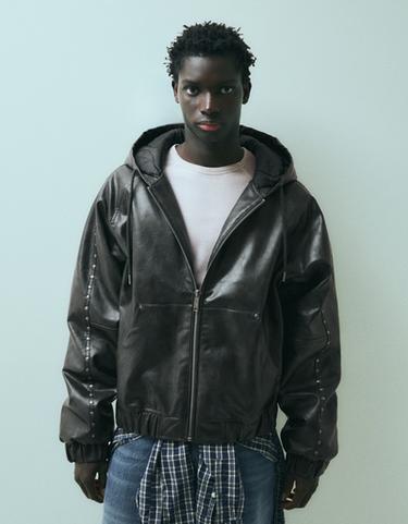 Studded faux leather jacket — Dark grey 1