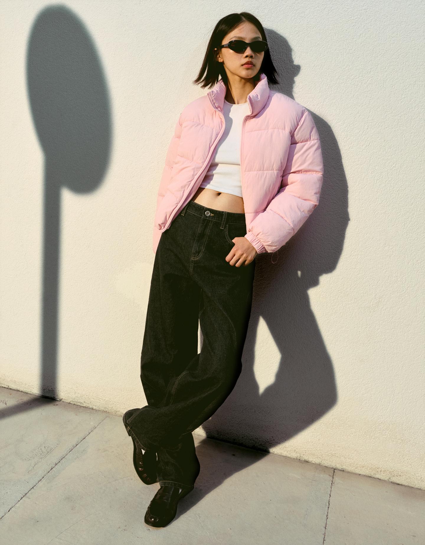 Bershka pikowana kurtka różowy