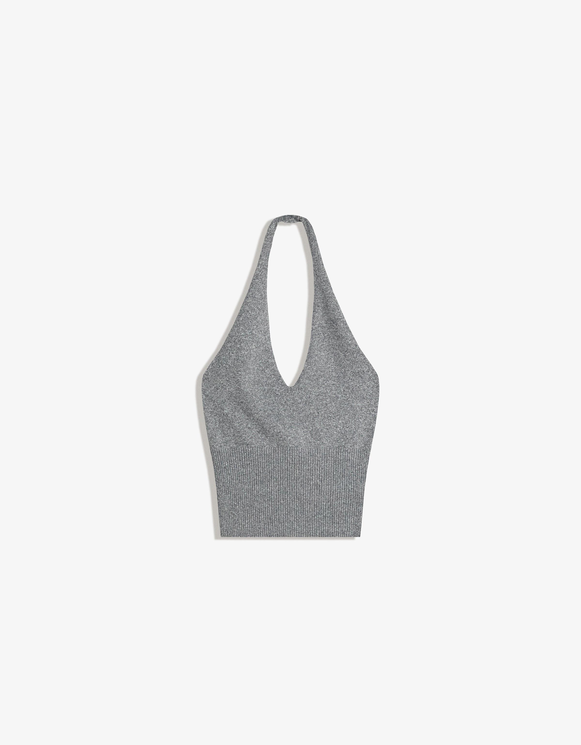 Bershka Rib Neckholder-Top Damen L Grau