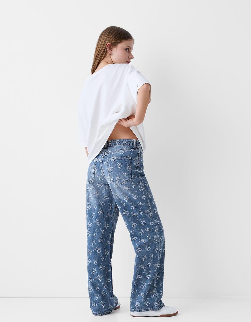 Jacquard print baggy jeans-Light blue-2
