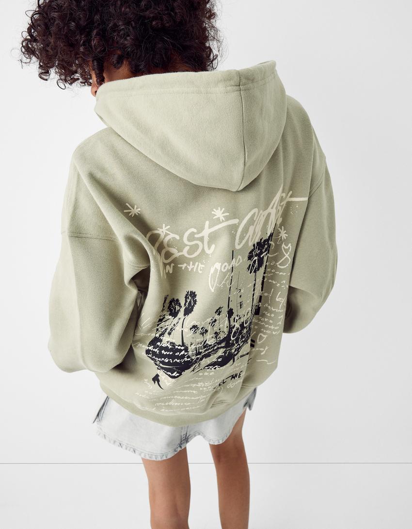Sweat zippé capuche oversize imprimé-Kaki-6