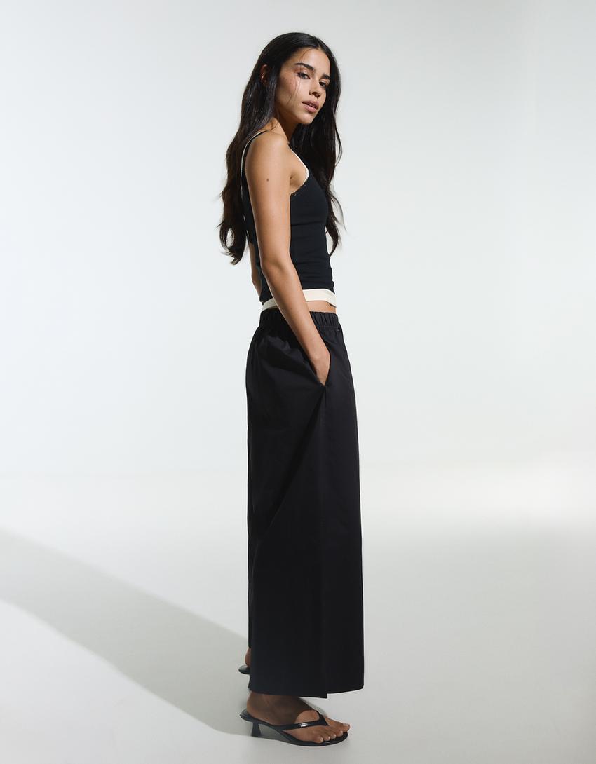 Strappy henley neck top-Black