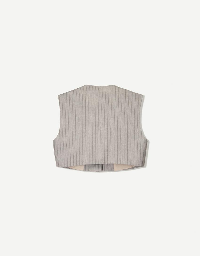 Crop fit yelek-Gri-4