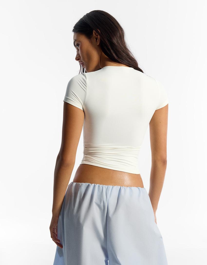 Kısa kollu teknik tişört-Beyaz