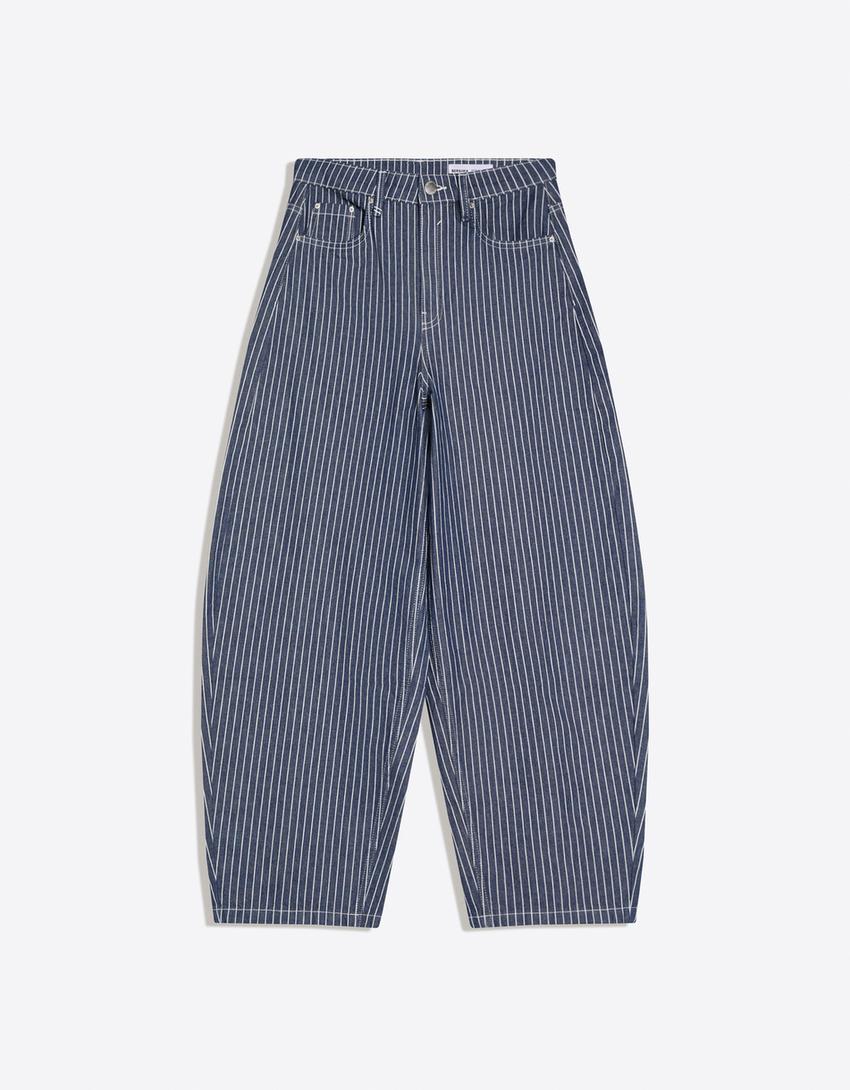 Striped balloon fit trousers-Blue