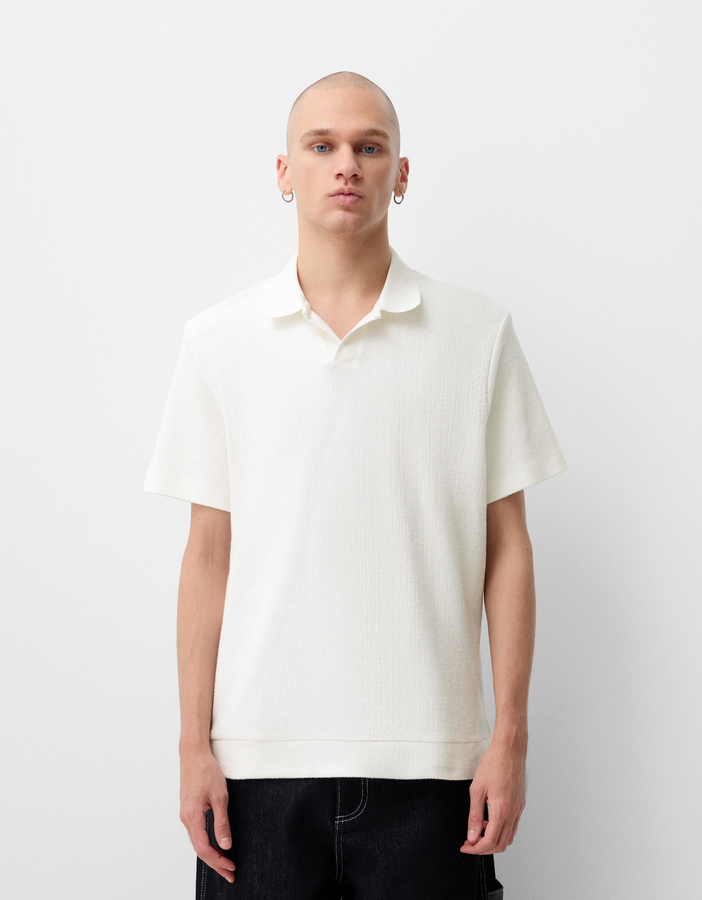 Bershka Poloshirt Mit Strukturmuster Herren L Grbrochenes Weiss