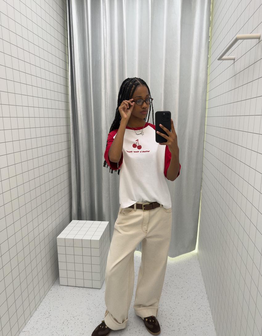 T-shirt à manches courtes imprimé-Rouge