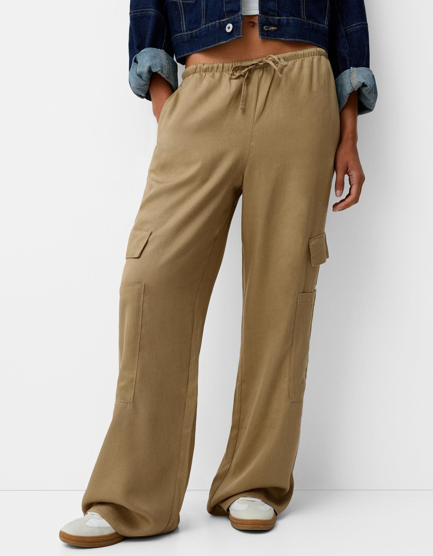 Bershka Fließende Hose Mit Seitentasche Damen Xs Grün günstig online kaufen