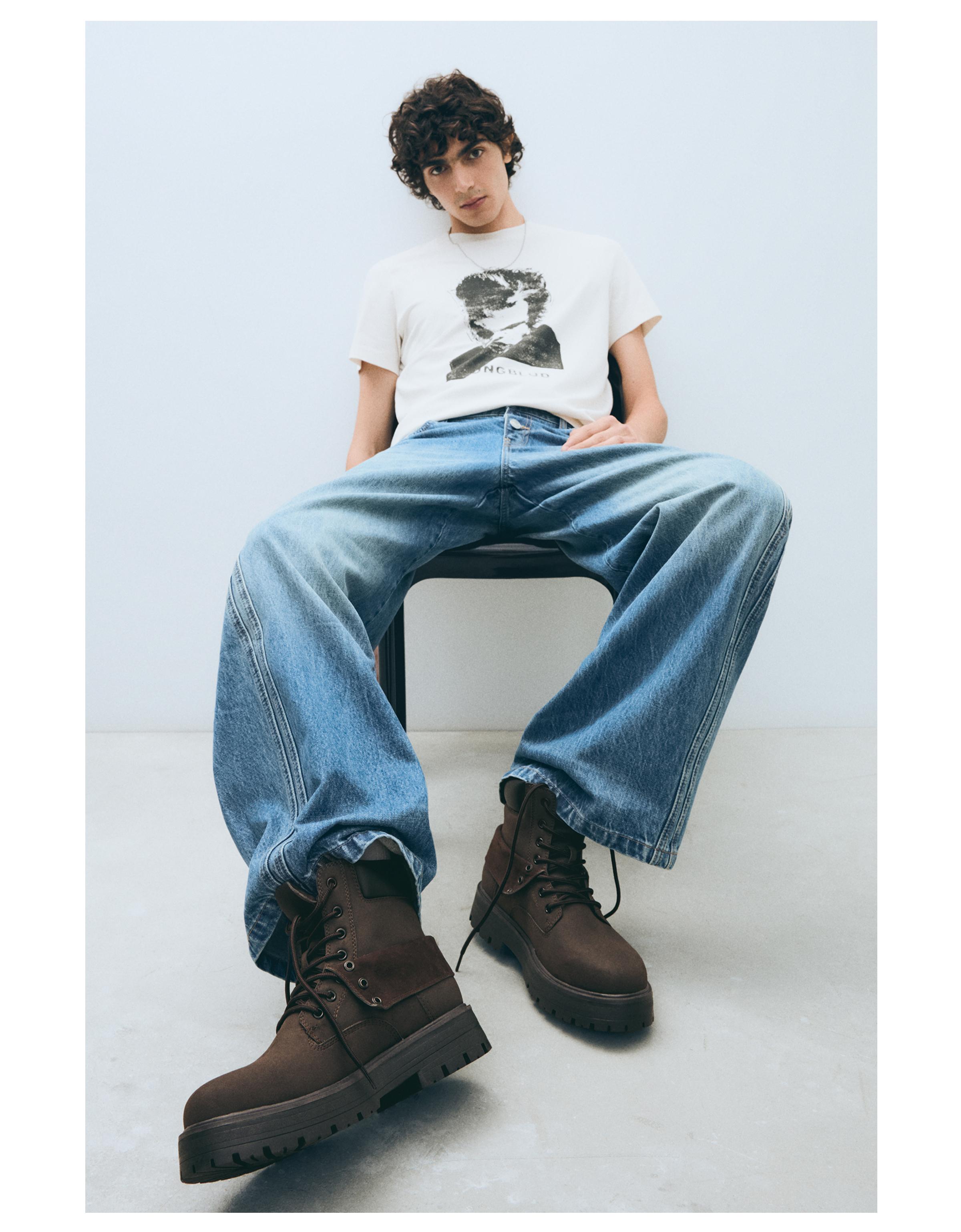 LACE-UP WORKER ANKLE BOOTS — Brown