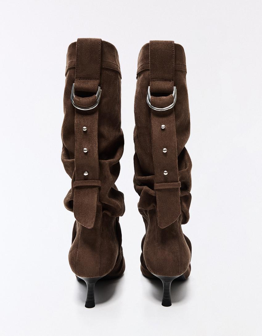 STIVALETTI SLOUCHY CON TACCO REGOLABILI-Marrone
